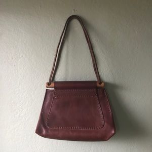 Vintage 70s Leather Wood Handbag